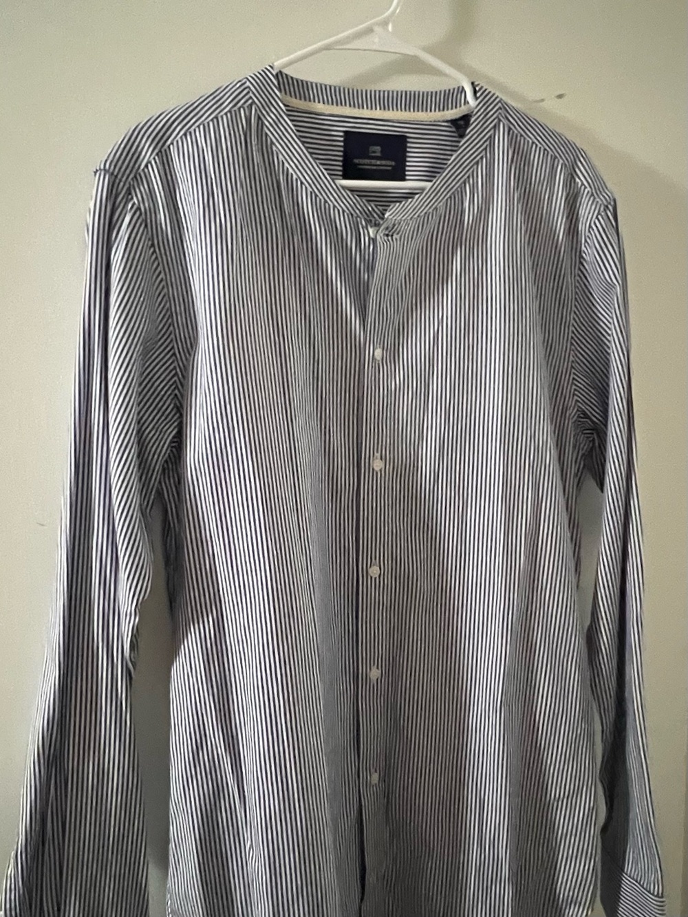Scotch & Soda Striped Blue and White Band Collar Men’s Shirt